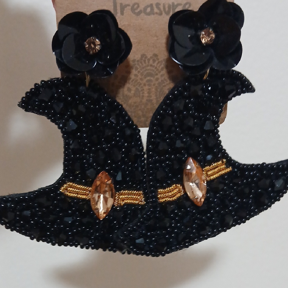 Black and Gold Beaded Earrings